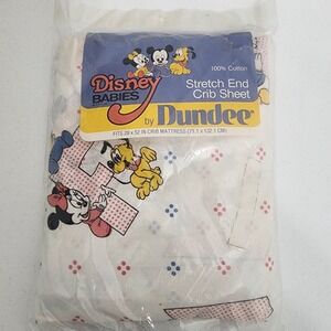 Vintage Dundee‎ Disney Babies 1984 Crib Sheet Alphabet Pink Blue Mickey NIP NOS